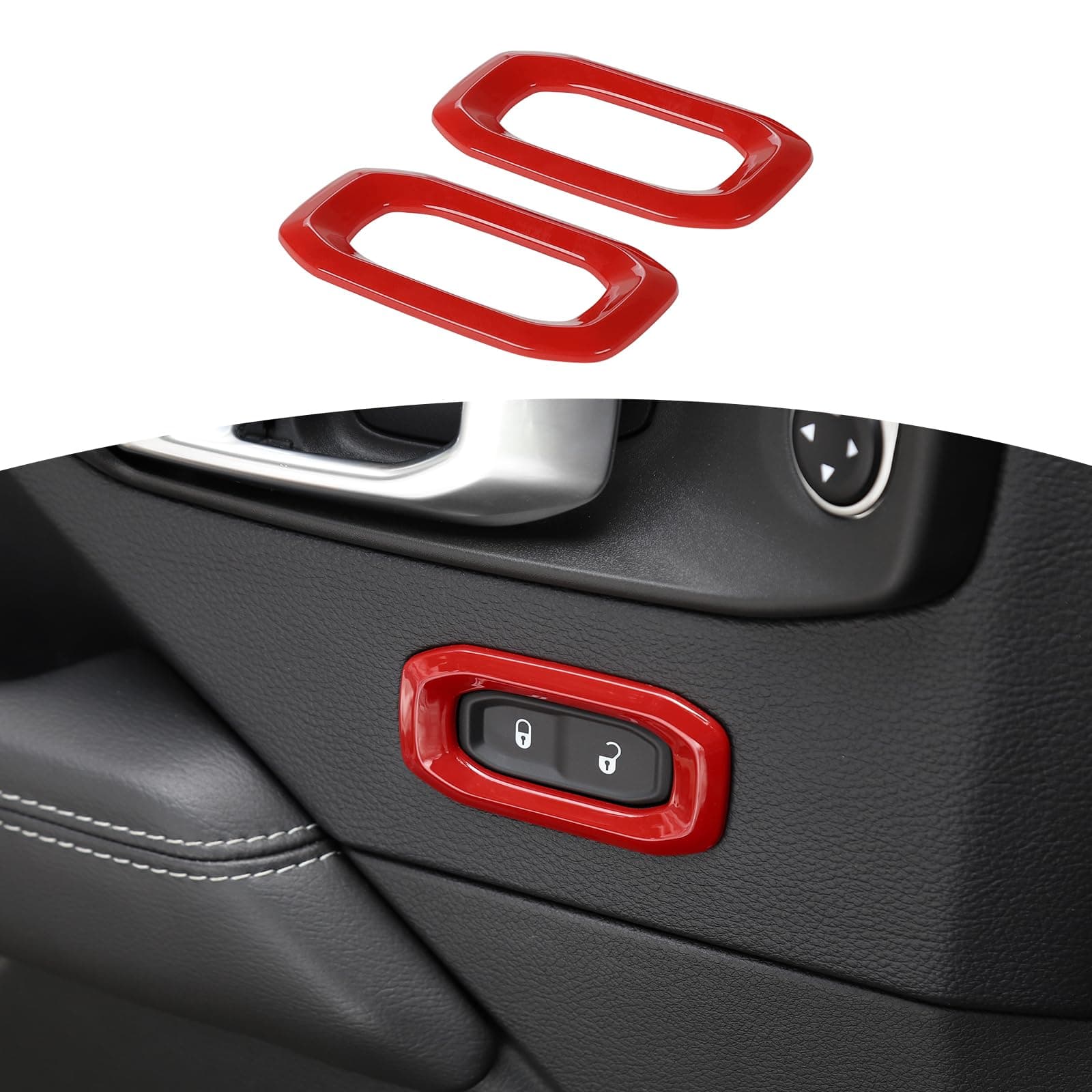 for Wrangler JL Door Lock Switch Button Trim Cover Red for Jeep Wrangler JL JLU Gladiator JT 2018-2024 Red Interior Accessories 2pcs