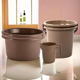 Kuber Industries Set of 6 Bathroom Combo Set | Bathing Set | 2 Piece Tub-2 Piece Bucket & 2 Piece Mug Combo Set for Bathroom | Bathware Set | Bathroom Accessories Set | Brown