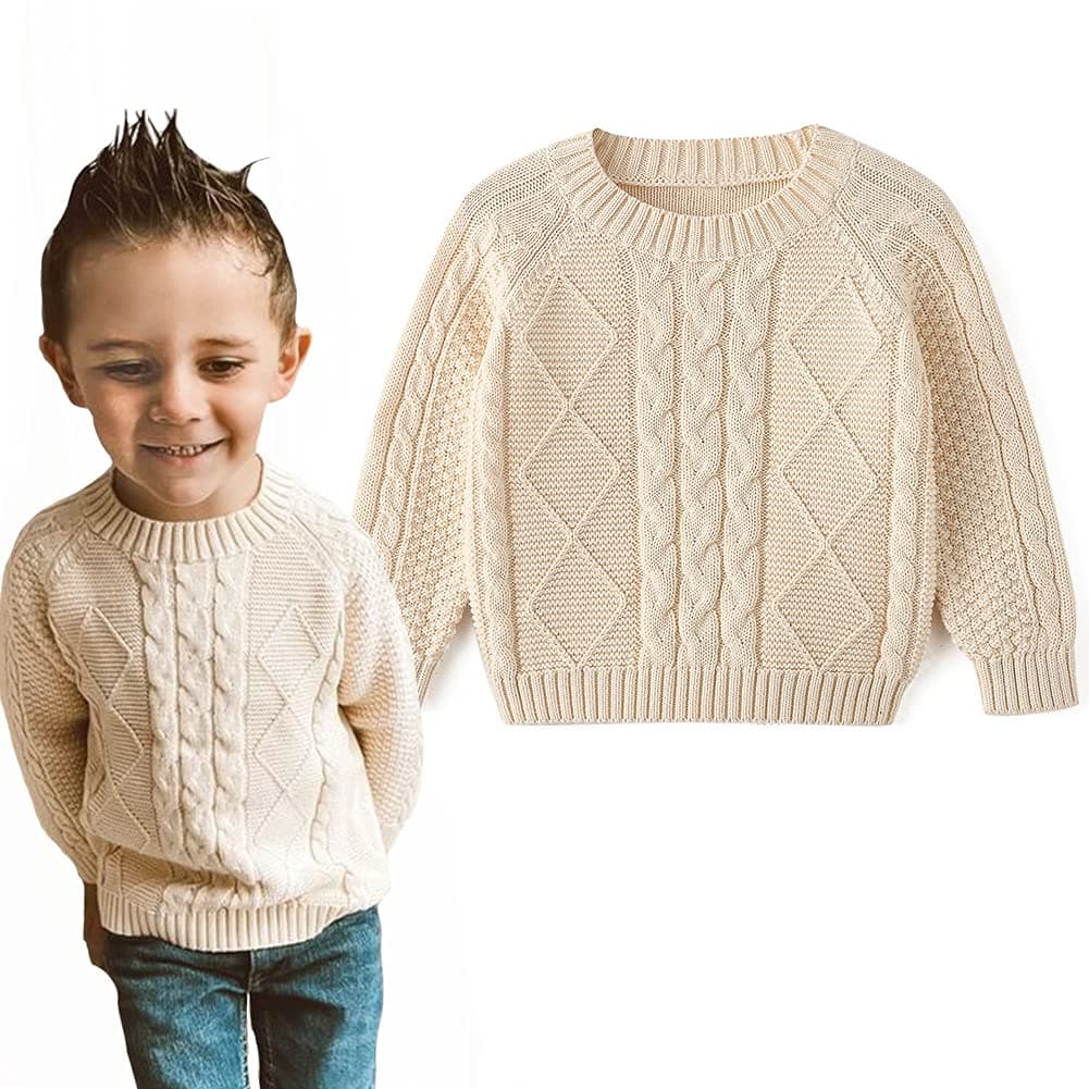 Baby Boys' Girls' Cable Knit Sweater Long Sleeve Solid Pullover Toddler Crew Neck Fall