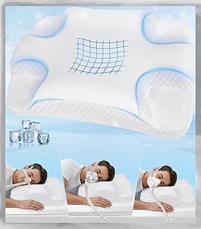 Deep Sleep CPAP Pillow for Side Sleeping for All CPAP Masks Users to Reduce Air Leaks & Masks Pressure: Neck Support Pillows for Neck Pain Relief - Cooling Memory Foam Pillow Side Back Stomach Sleeper