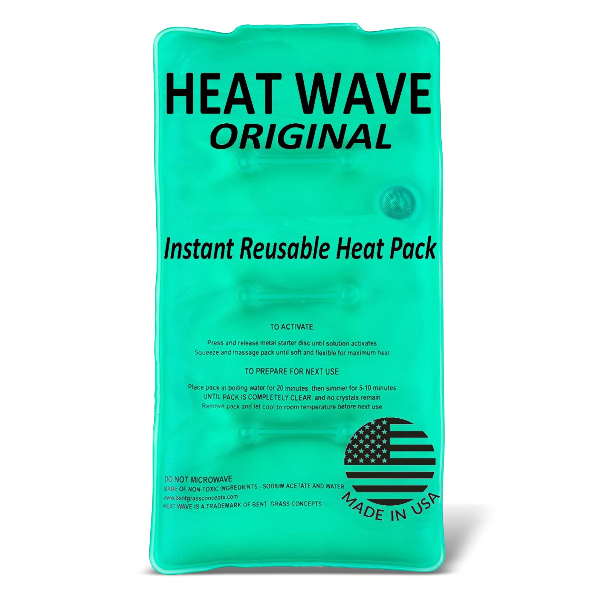 HEAT WAVE Instant Heat Packs Medium (5×9”)- Medical Grade Reusable Green 1-Pack Fast and HOT - Made in USA for Muscle Aches, Back, Arm, Shoulder, Pain Relief, Warmth on the Go; Heating Pad Click Heat