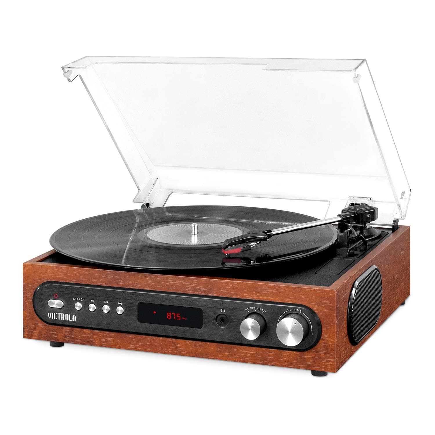 All-in-1 Bluetooth Record Player with Built in Speakers and 3-Speed Turntable Mahogany (VTA-65-MAH)