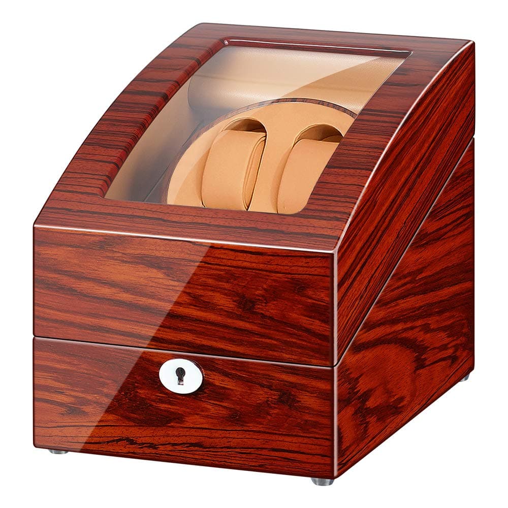 Automatic Double Watch Winder 2+3 - Watch Winder Box with Quiet Mabuchi Motor and Dual Power Supply - Luxury Wooden Storage Display Case