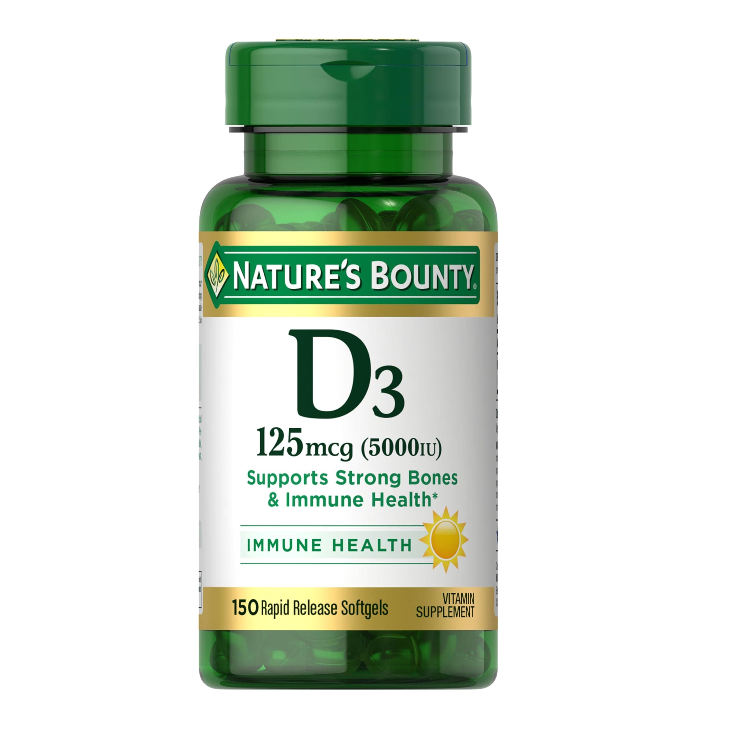 Vitamin D3 5000 IU Softgels, Rapid Release, Immune Support, Vitamin D Supplements, 150 Ct