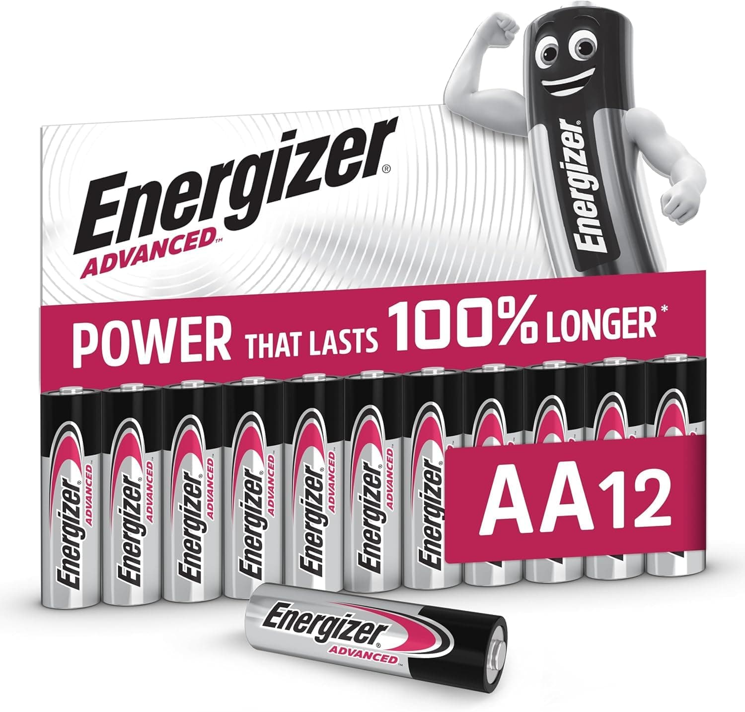 Energizer Advanced - AA Batteries (12 Pack) - Double A Battery 1.5V - Up To 100% Longer Lasting - Ideal for High-Drain Devices - 0% Plastic Packaging - 10 Year Shelf Life [Amazon Exclusive]