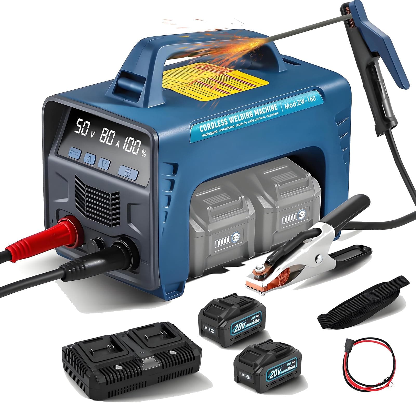 2 x 6000mAh Cordless Welding Machine with LED Display, 160A Battery Powered MMA ARC Welder, Digital IGBT Inverter for Stick Welding