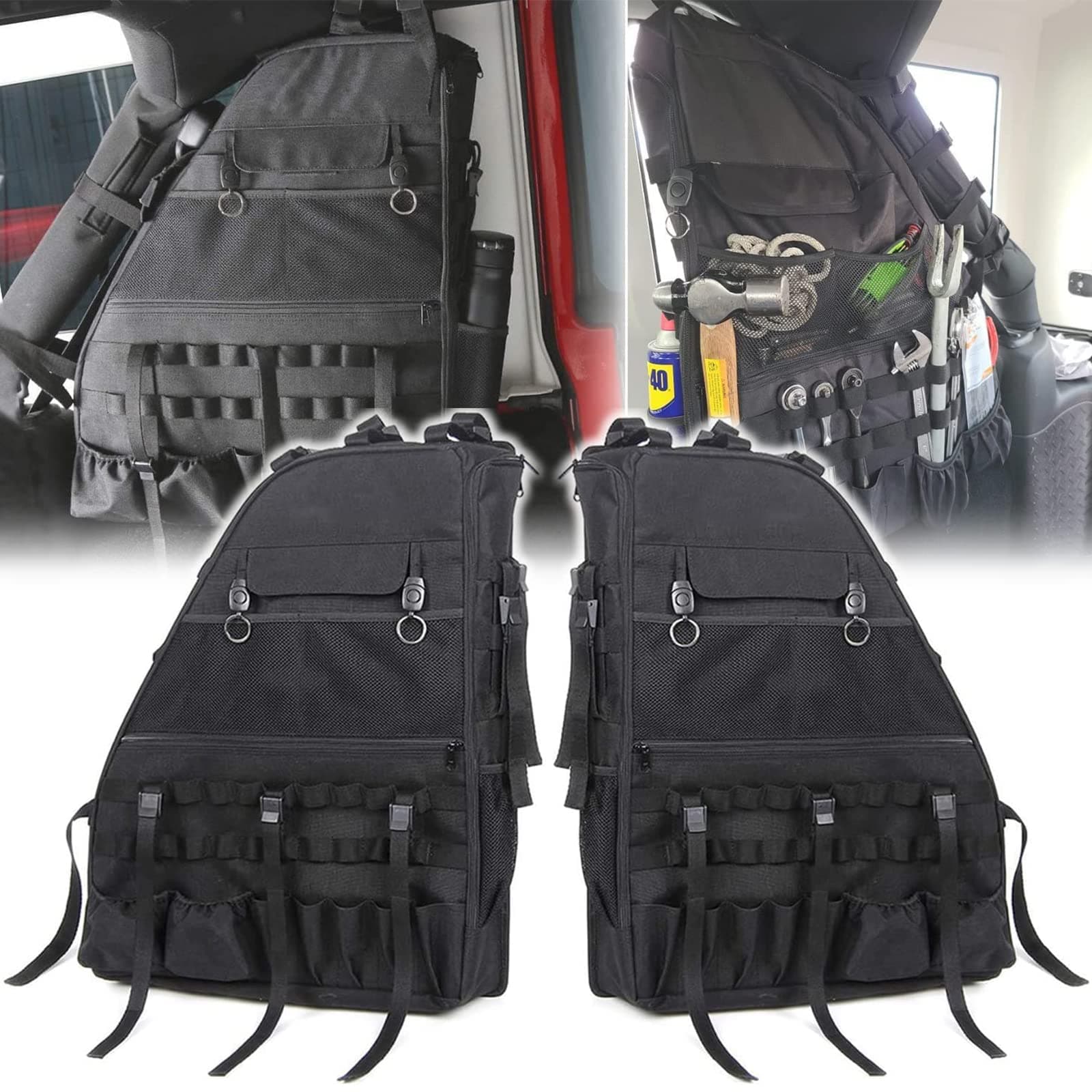 Roll Bar Storage Bag Cargo Cage with Multi-Pockets Organizers Saddlebag Tool Kits Holder Bags Compatible with Jeep Wrangler Accessories JK TJ JL & Unlimited 2007~2021 4 Doors (Pack of 2)