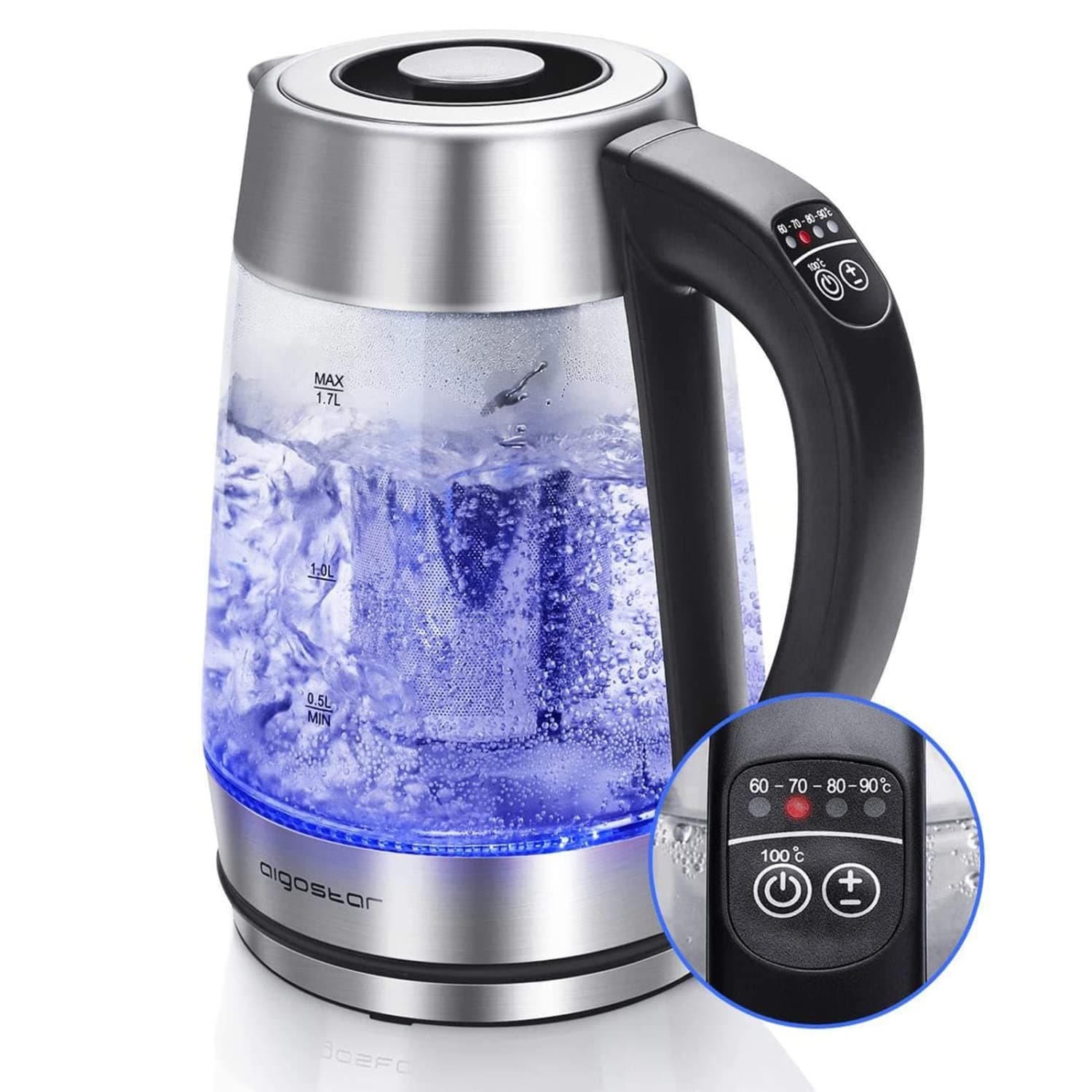 Electric Glass Kettle with Variable Temperature, Keep-Warm, Detachable Tea Filter Infuser, Auto Shut-Off & Boil-Dry Protection, 2200W, 1.7L, BPA-Free - CRIS 30OSX.