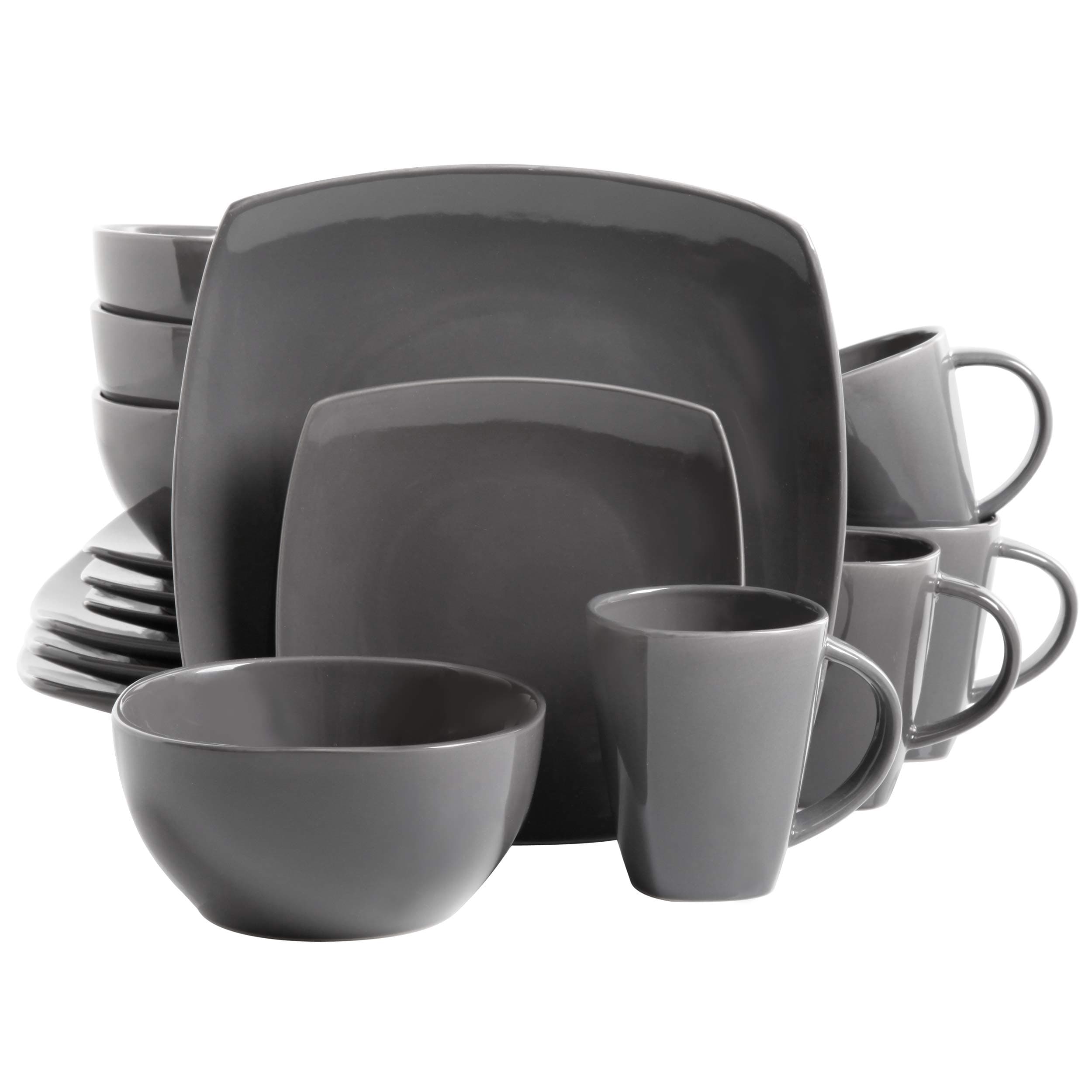 Gibson Soho Lounge Square Reactive Glaze Dinnerware Set, Grey - 97558.16RM, Service for 4 (16pcs)
