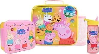 Get Trend Peppa Pig Water Bottle Lunch Bag & Lunch Box for Kids 3 Pcs Set School Supplies Snack Box BPA Free Leakproof for Travel Picnic Holiday (Multi Peppa Pig)
