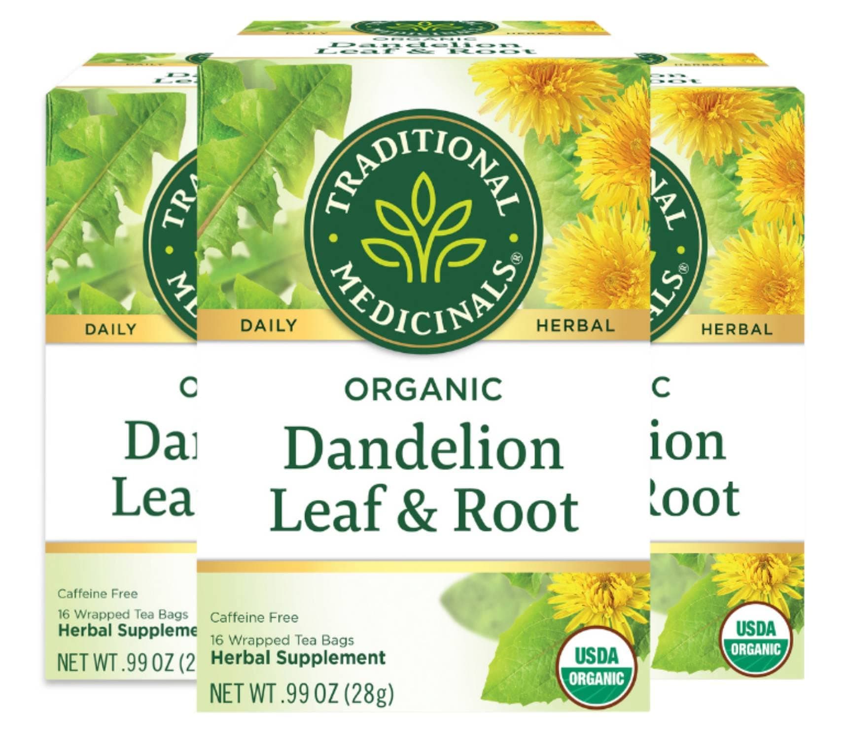 Organic Dandelion Leaf & Root Herbal Tea, Supports Kidney Function & Healthy Digestion, (Pack of 3) - 48 Tea Bags Total