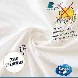 SWEET NIGHT Sweetnight Pillow Protector 65 x 65 cm | Waterproof and Anti-Dust Mite | 100% Cotton Fleece | Silent and Breathable | Zip Closure