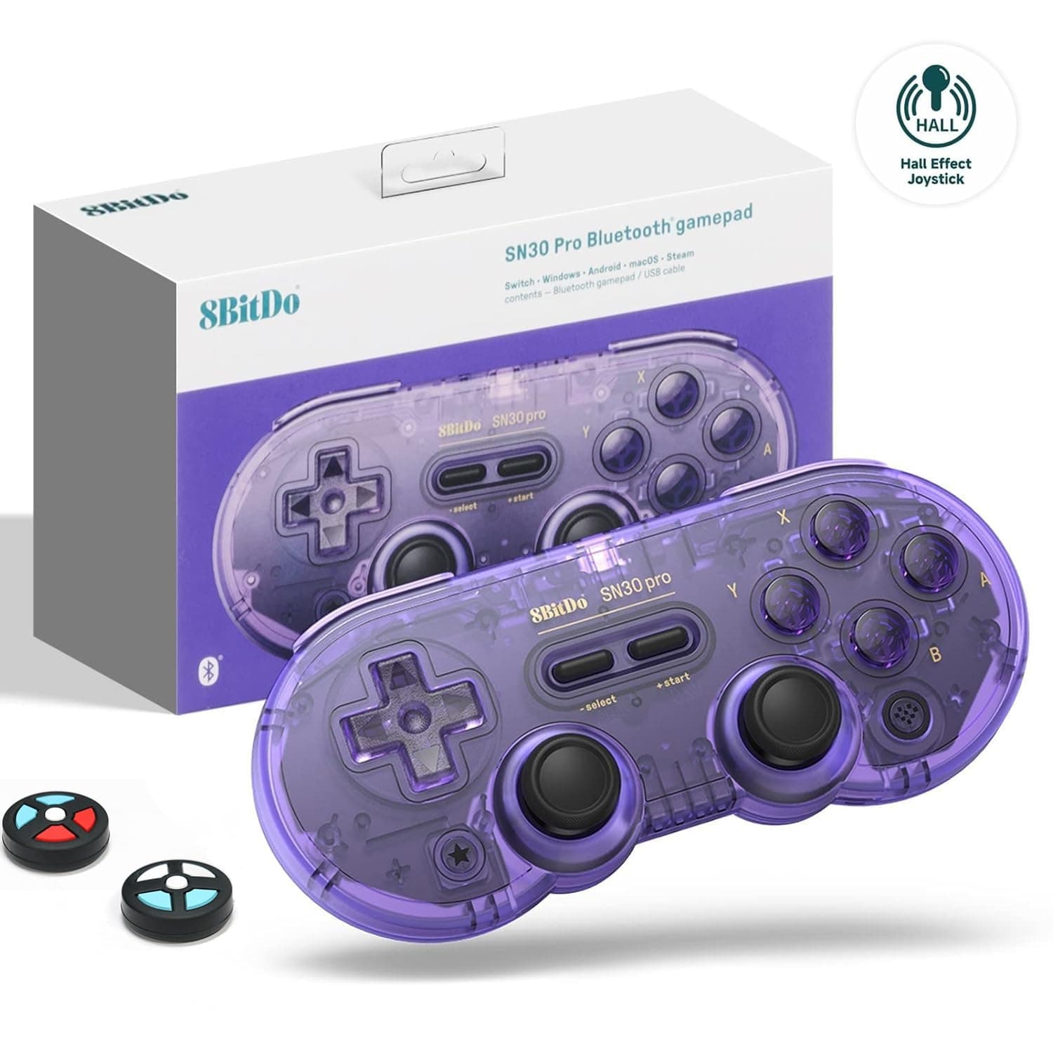 8Bitdo SN30 Pro Wireless Bluetooth Controller (Hall Effect Joystick Update) with Rumble Vibration USB-C Cable Gamepad Compatible with Switch/Switch 2,Windows, Mac OS, Android, Steam (Crystal Purple)