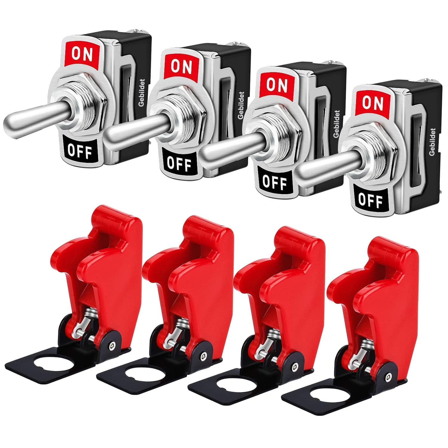 Gebildet Universal Rocker Toggle Switch with Waterproof Cap 10A/12VDC, 6A/24VDC, 2 Pin SPST ON/OFF Switch with Metal Bat, Used for Car Auto Truck Boat (Pack of 4)