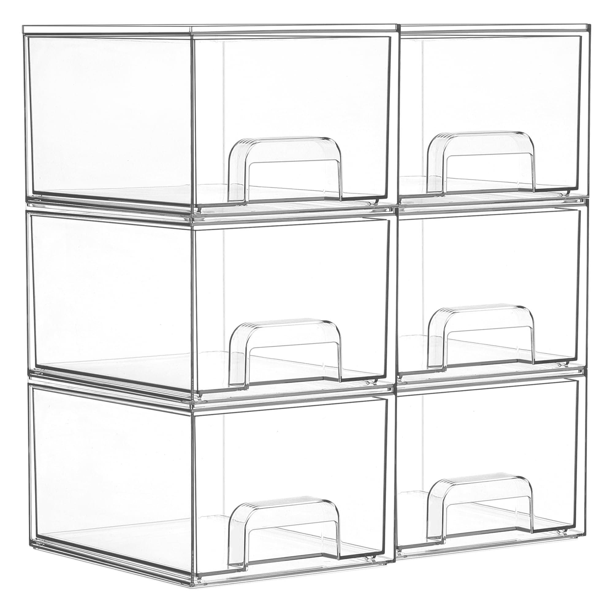 6 Pack Small Clear Stackable Storage Drawers,Acrylic Bathroom Makeup Organizer,Plastic Storage Bins For Vanity, Undersink, Kitchen Cabinets, Pantry, Home Organization
