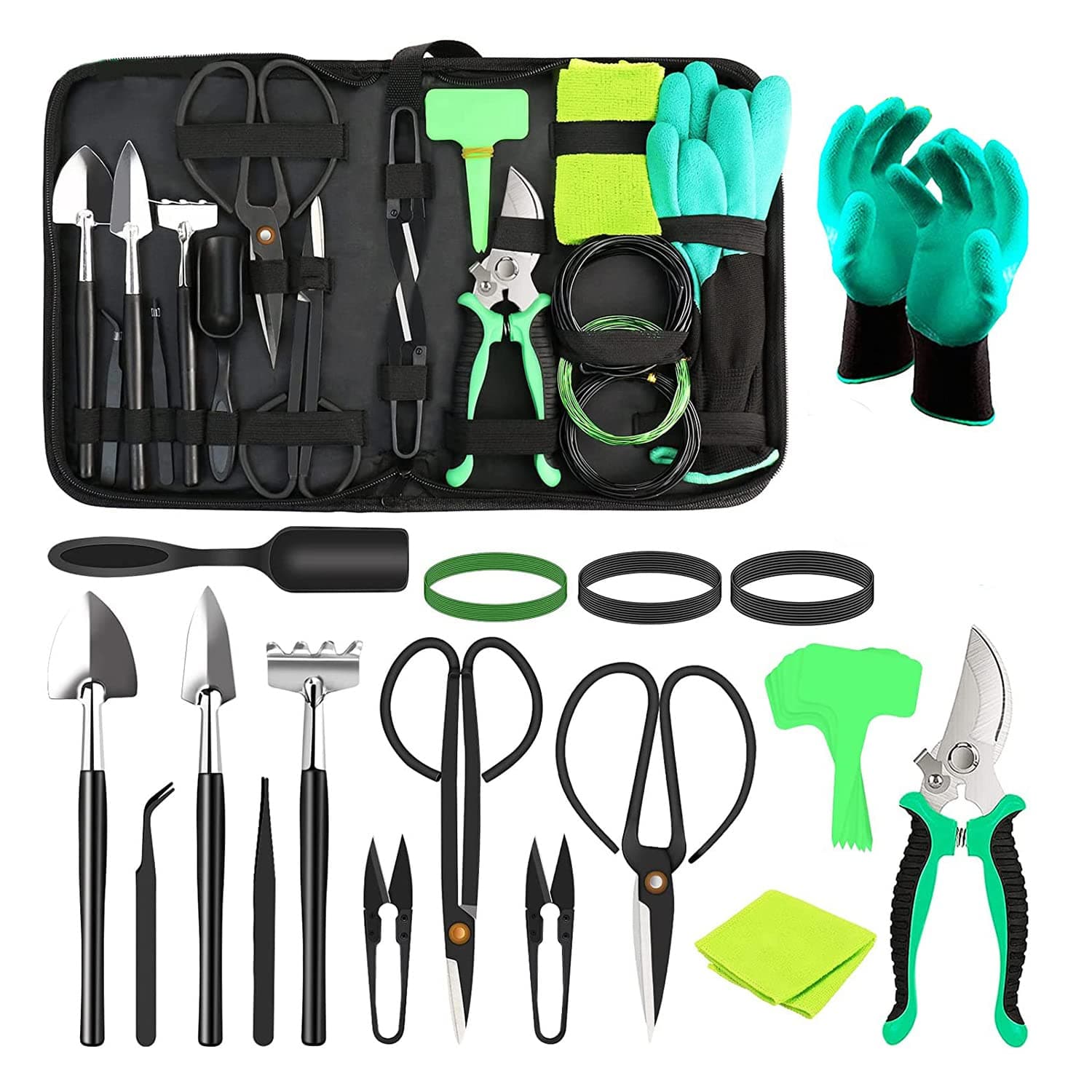 Occuwzz® Tools Set, Garden Tools Set 24 Piece, High Carbon Steel Succulent Gardening T Tools Set Include Pruning Shears, Scissors, PU Leather Bag, Bonsai Pruning Kit for Women & Men