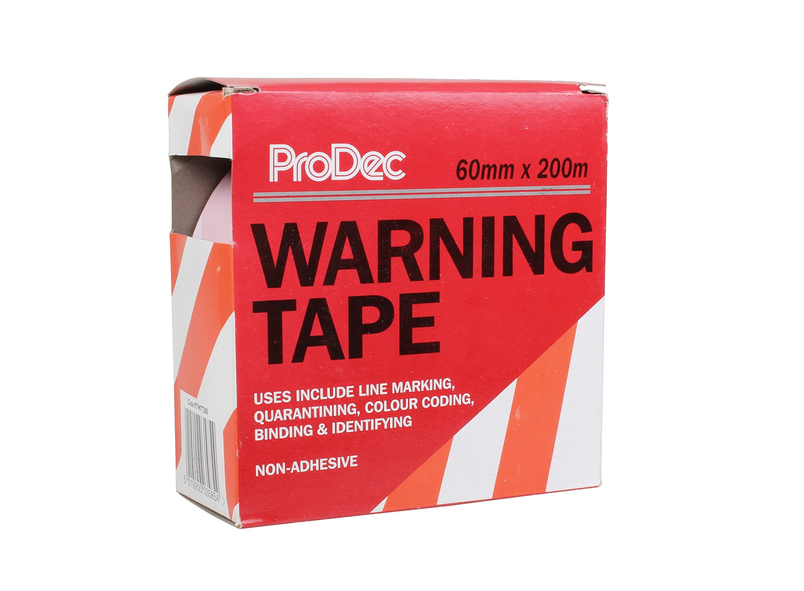 ProDec 60mm x 200m (2.5" x 650 ft) Non-Adhesive Red and White Chevron Hazard Warning Barrier Tape for Highlighting Restricted Areas and Obstacles, Supplied in Dispenser Box