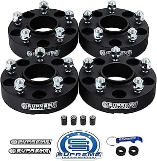 Supreme Suspensions - 4pc Set [Black] 1.25" Hub Centric Wheel Spacers for Jeep Wrangler JK, Commander, Grand Cherokee WJ WK [BP: 5x5 / CB: 71.5mm / Studs: 1/2" x20] - 4 Tire Valve Caps Included