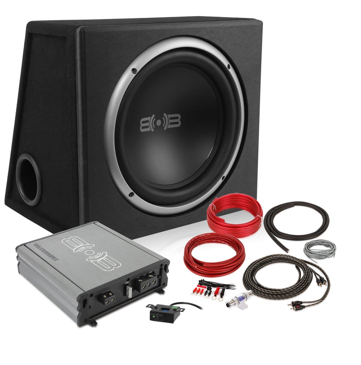 BELVA New Version 3 600 watt Complete Car Subwoofer Package Includes One (1) 12-inch Subwoofer in a Ported Box, Monoblock Amplifier, Amp Wire Kit [BPKG112V3]