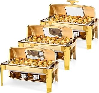 ROVSUN 9QT 3 Pack Roll Top Chafing Dish Buffet Set, Rectangular NSF Stainless...