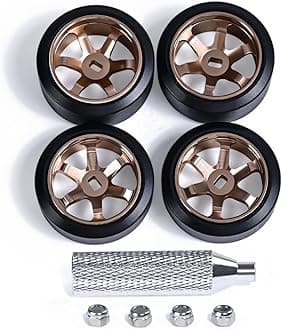 - 6 Spoke Wheel Rims & Rc Car Drift Tires for 1/28 RC Hobby Model Car, [2*N+2*W] 4 Pcs 20mm Aluminum Alloy Rims for Wltoys K969 K989 P929 AWD XRX AMZ WL DRZ GLA BZ (Bronzed Drift)