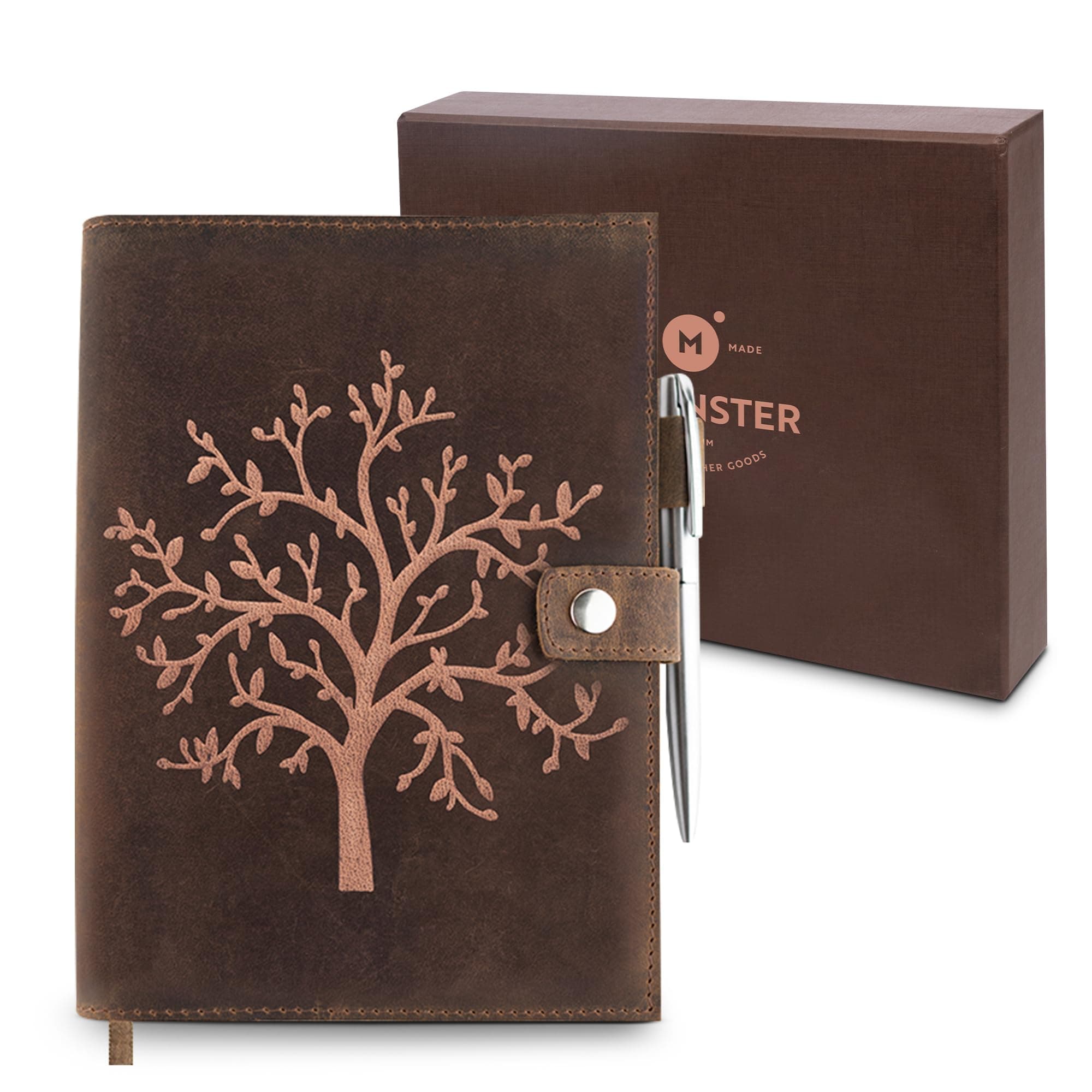 Refillable Leather Journal Lined Notebook - Embossed Tree of Life, Handmade Genuine Leather Notebook for Men & Women with Pen Holder – Includes Premium-Milled A5 Lined Paper & Luxury Pen ®
