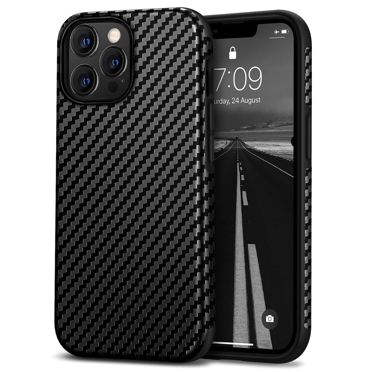 Tasikar Leather Case Compatible with iPhone 13 Pro Case, Carbon Fiber Texture Silicone Bumper Hard Back Cover Protective Phone Case Compatible for iPhone 13 Pro 6.1'' 5G 2021, Black