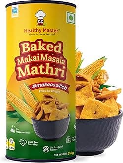 - Healthy Master Baked Makai Masala Mathri 250g | No Maida | No Palm Oil | Crispy Crunchy Healthy Snack | 100% Wheat | Namkeen Mathi (Pack of 1)