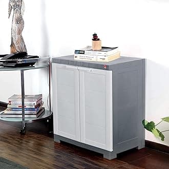 Cello Novelty Compact Plastic 2 Door Cupboard with Shelf(White and Grey)