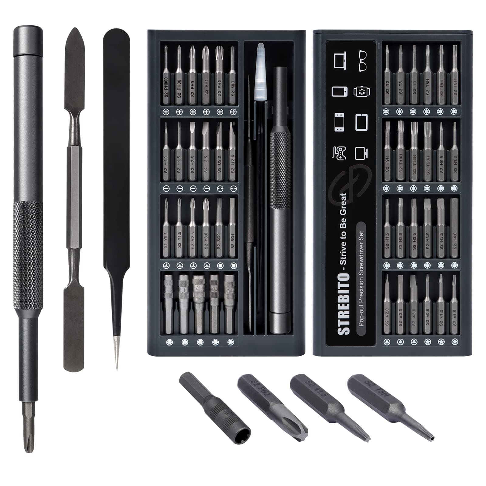 STREBITO Micro Screwdriver Set 50 in 1 Precision Screwdriver Set, Electronics Tool Kit Screwdriver Kit - Computer,MacBook, PS4, PS5,Controller Repair Kit, S2 Multi Bit Driver