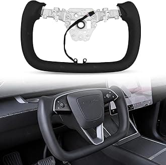 Yoke Steering Wheel Personalized for Tesla Model Y Juniper 2025, Nappa Leather for Tesla Model Y Accessories With Heating Function No Front Trim (Black Perforated, Glossy Carbon Fiber)