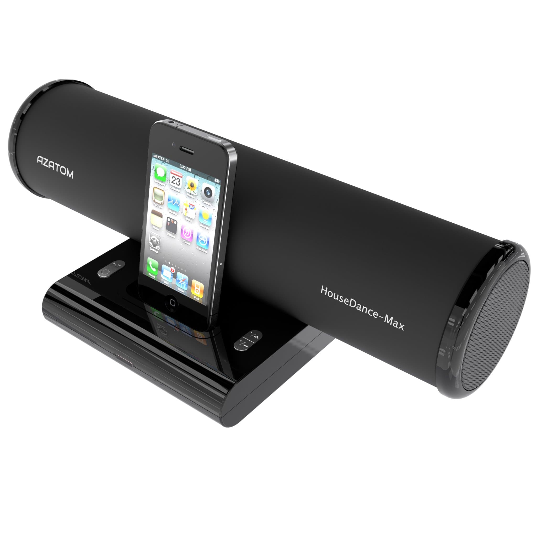 AZATOM® House Dance Black: iPod - iPhone - iPod Touch and Nano docking station speaker. Produces 24 Watts of High Quality Sound - Great Vocals and Deep Bass reproduction - Unique scratch resistant design - Full Remote control - The House Dance offers amazing sound and exceptional Value for Money