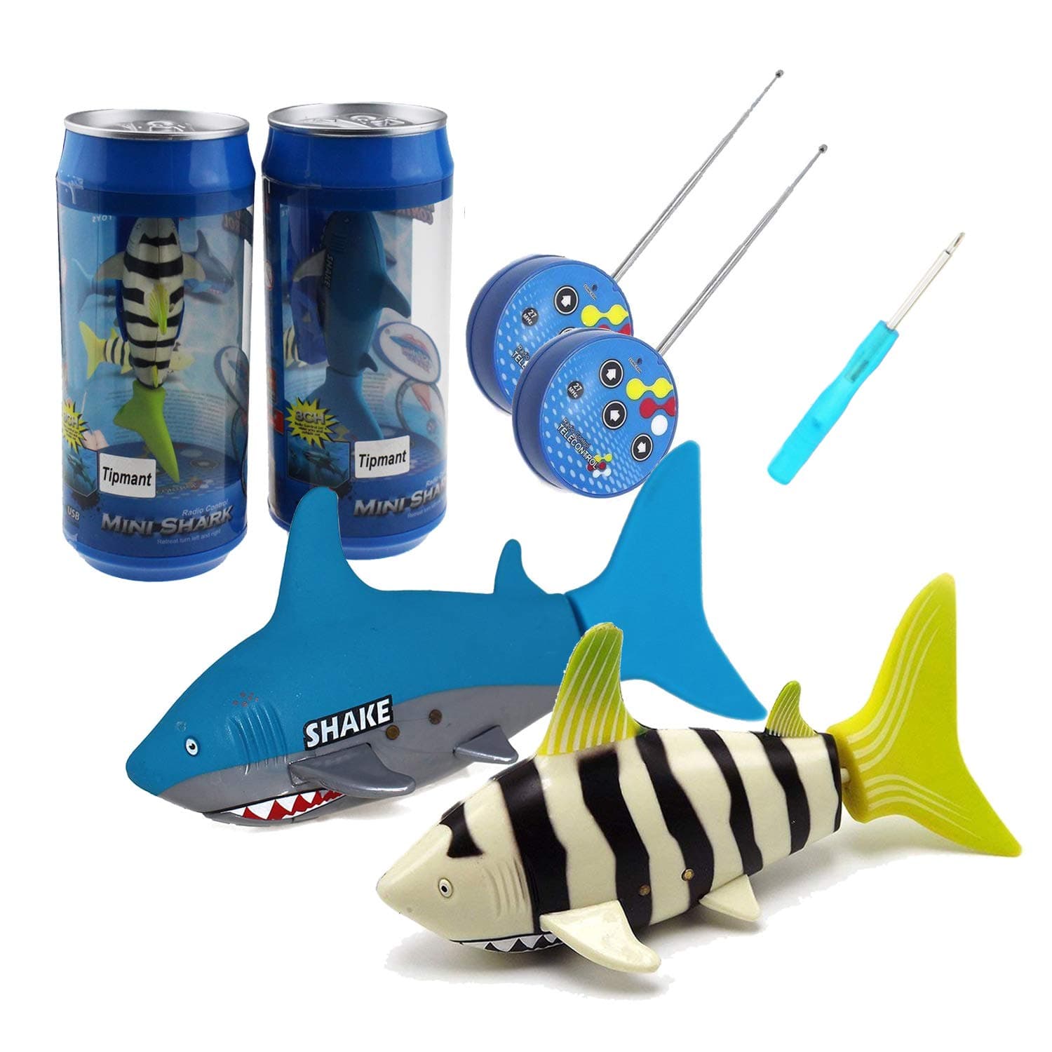 Tipmant Mini RC Fish Electronic Shark remote Control Boat Submarine Swim in Water Pool Bathtub Kids Electric Toy (Blue & Yellow)