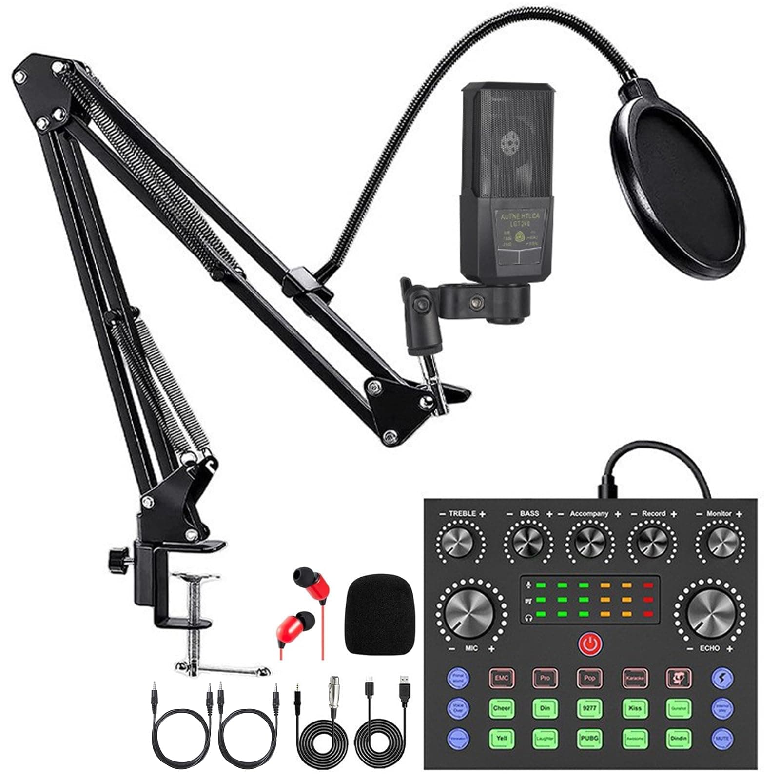 Podcast Equipment Bundle, Audio Interface with DJ Mixer and Studio Broadcast Microphone, Perfect for Recording, Live Streaming,Gaming,Compatible with PC,Smartphone,Play Station