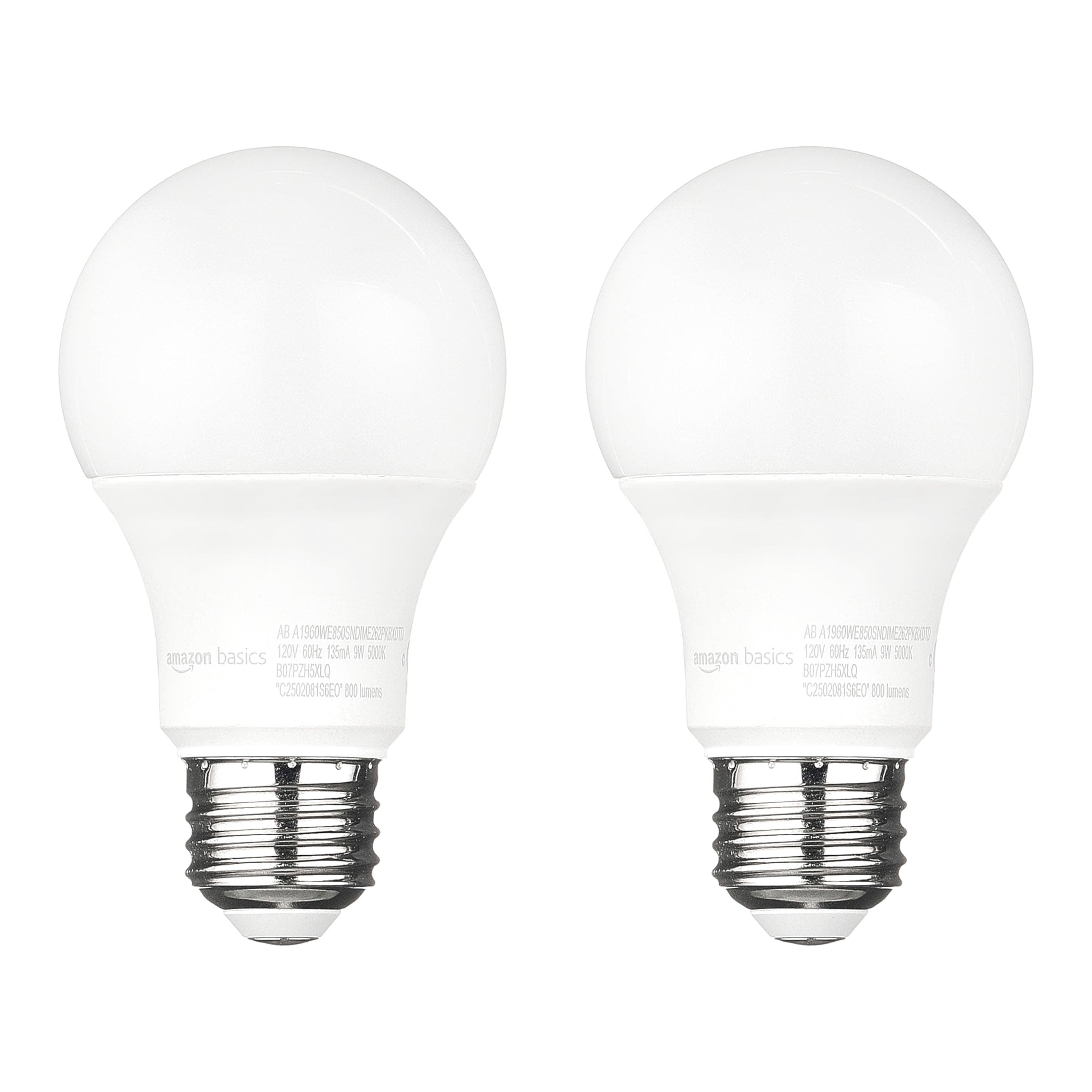 Amazon Basics A19 Dusk to Dawn Sensor LED Outdoor Light Bulb, 60W Equivalent, Energy-Efficient 9W, Daylight 5000K, E26 Base, 10,000 Hours, 2 Count (Pack of 1)