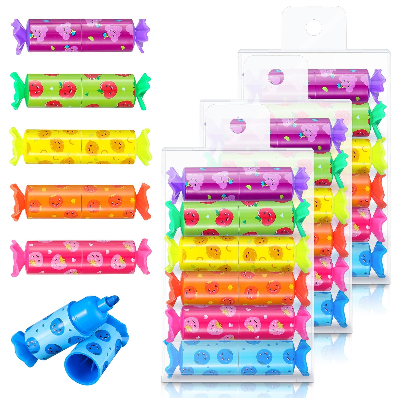 Geyee 24 Pieces Mini Highlighter Candy Pastel Highlighter for Kid Student 6 Colors Cute Chisel Tip Marker Pen for Candy Party Birthday Drawing Poster Diary Greeting Card School Office Supplies