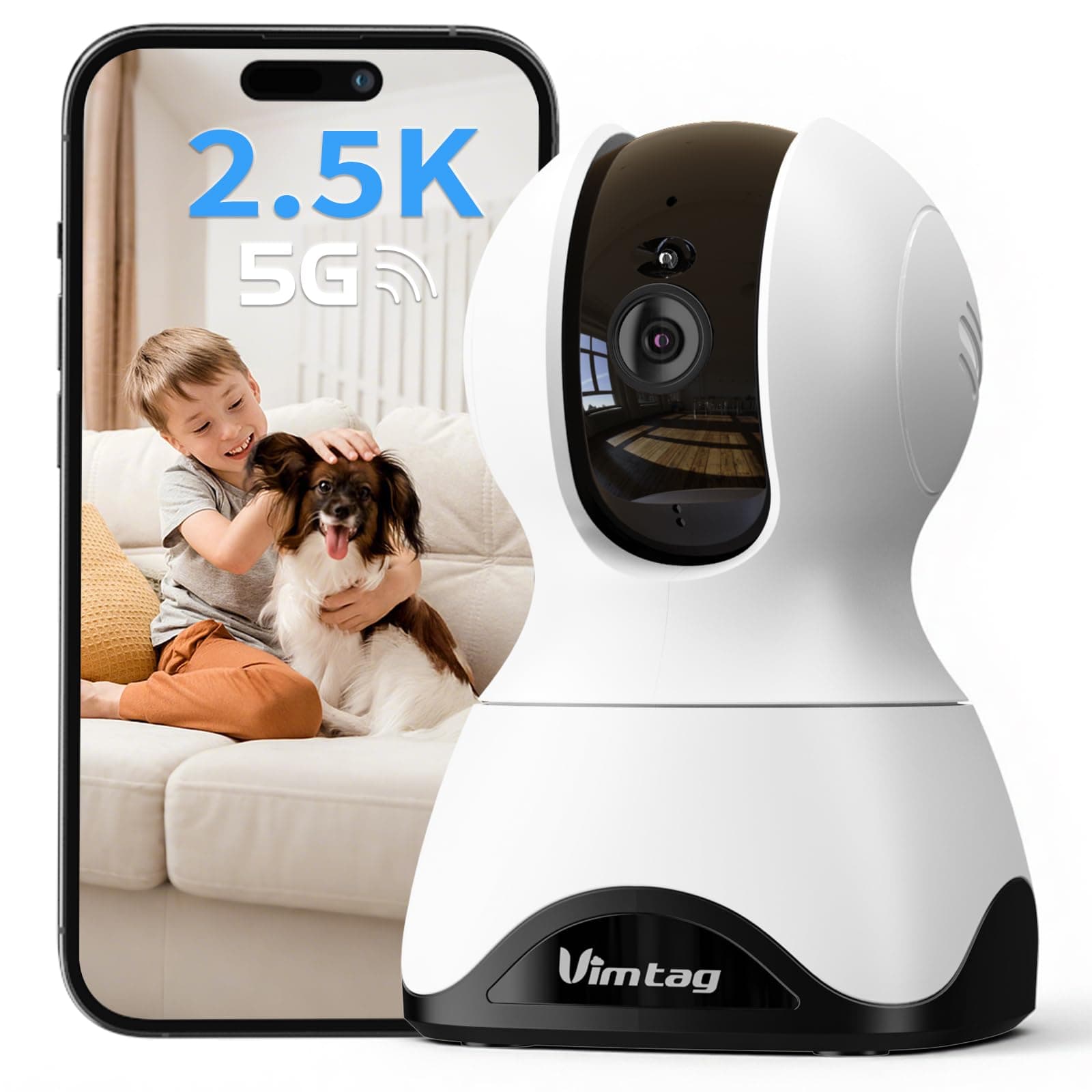 Pet Camera, 2.5K HD Pet Cam, 360° Pan/Tilt View Angel with Two Way Audio, Dog Camera with Phone APP, Motion Tracking Alarm,Night Vision,24/7 Recording with Cloud/Local SD, Smart Home Indoor Cam