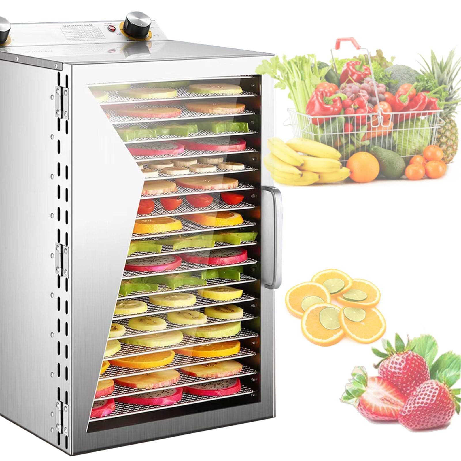 Food Dryer Machine For Home, 30-90℃ Adjustable Temperature and Timer Food Dehydrator Machine, Stainless Steel Food Dryer Machine for Beef Fruit Meat Vegetables,12-Layer
