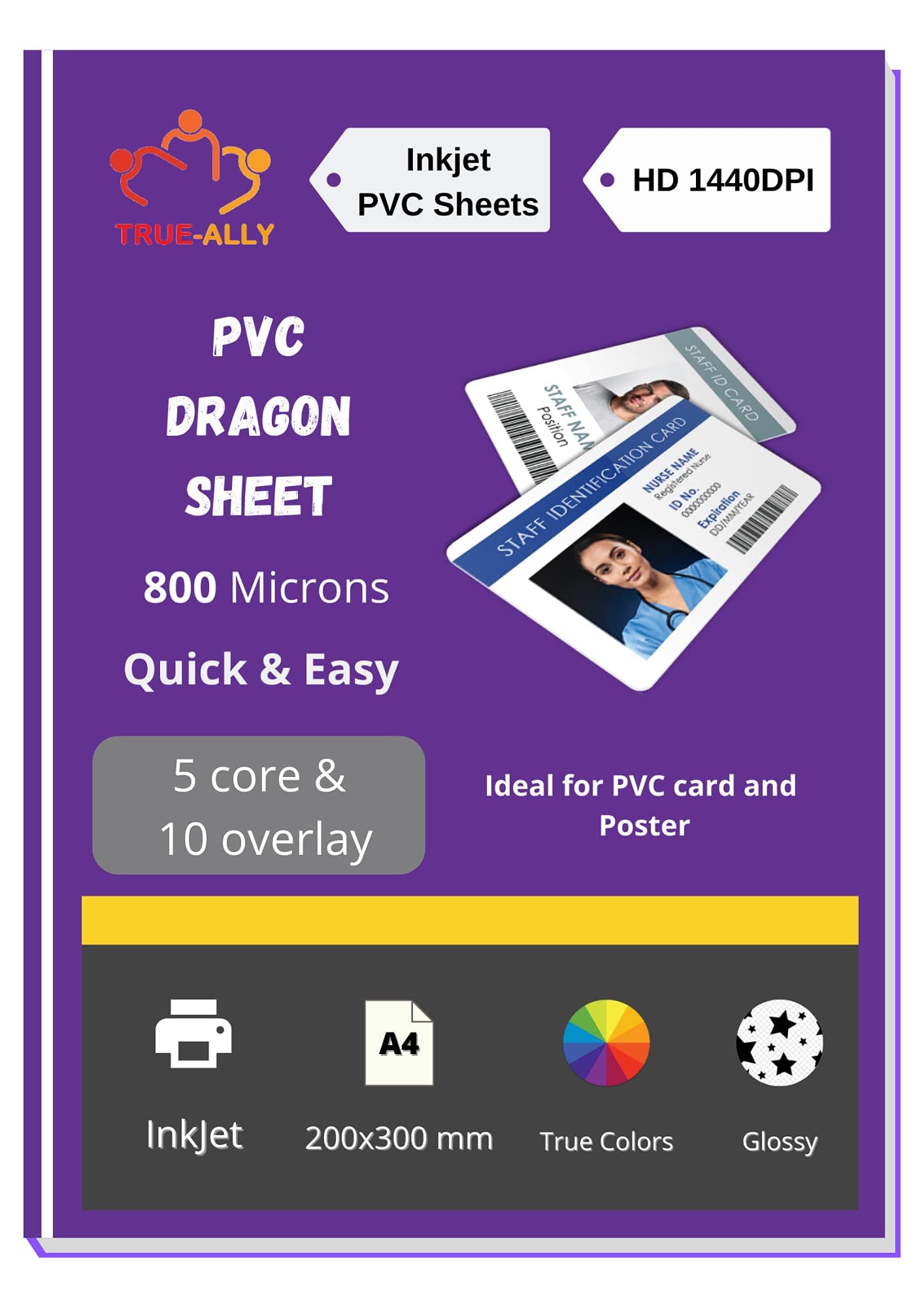 PVC Lamination Dragon Sheet A4 Size 800 Micron for PVC Aadhar, Photos, ID card (Set of 5 Cores and 10 Overlays)
