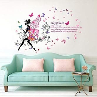 Decal O Decal Vinyl Blue Butterfly With Motivational Quotes ' Wall Stickers (Pack Of 1, Happiness Is Like A Quotesself-Adhesive, Window, 90 Cms)