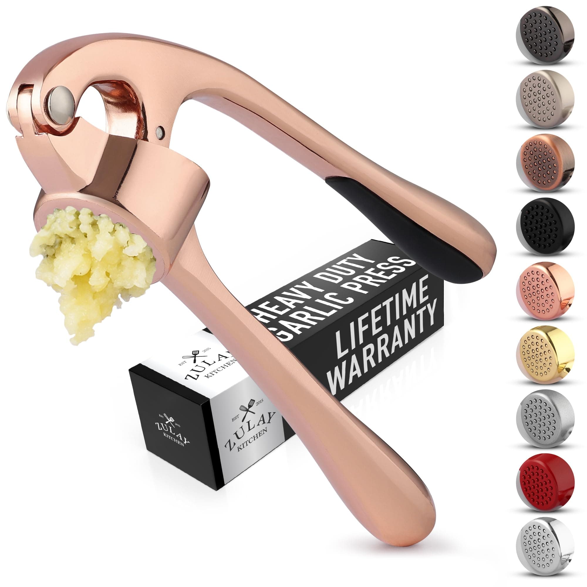 Zulay Kitchen Premium Garlic Press - Durable Garlic Masher with Soft, Easy to Squeeze Handle - Garlic Mincer Tool - Sturdy Easy to Clean Garlic Crusher (Rose Gold)