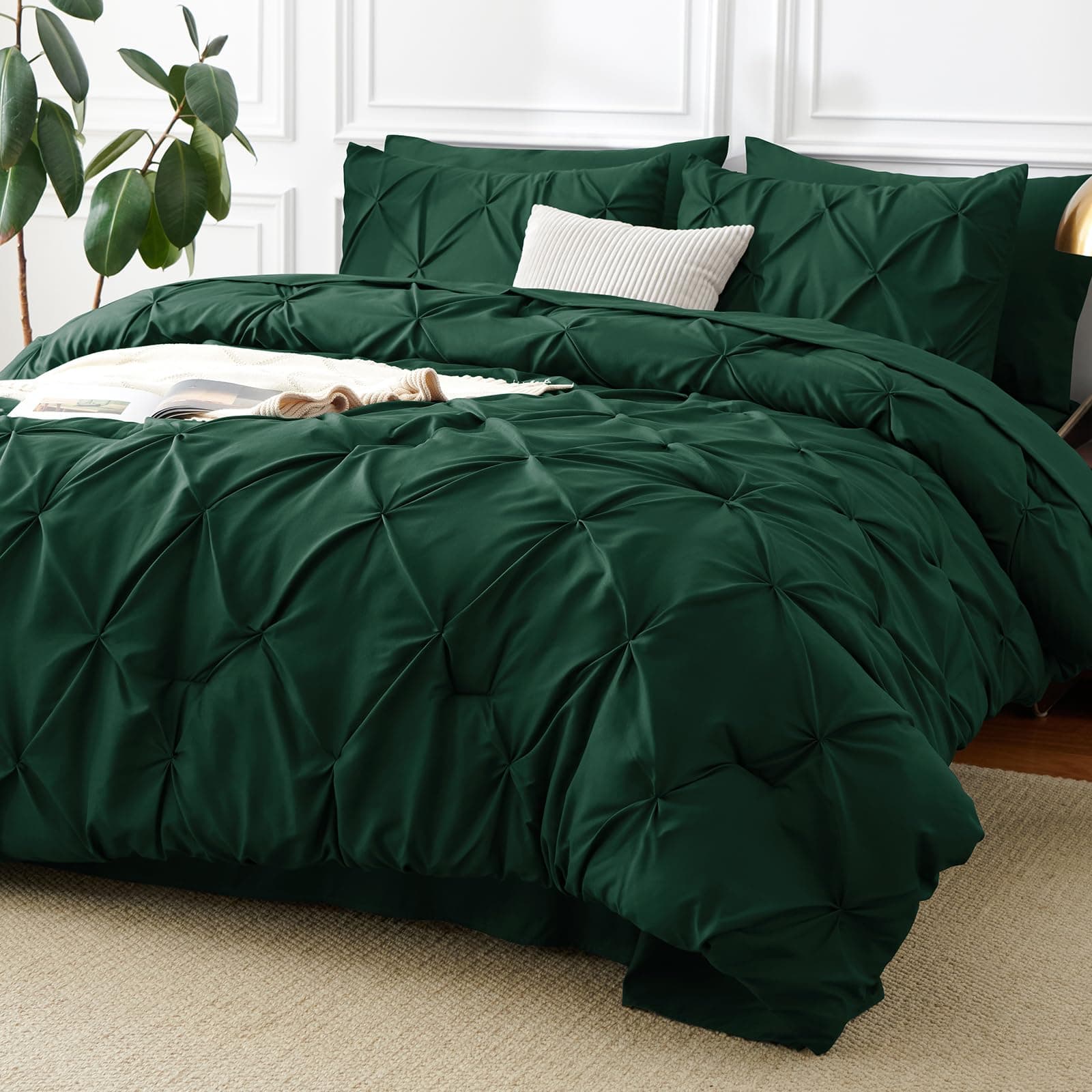 CozyLux Full Size Comforter Sets Emerald Green, 7 Pieces Bed in A Bag Green Comforter Full Size, Pinch Pleat Bedding Sets with All Season Comforter, Sheets, Pillowcases & Shams