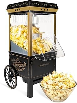 Nostalgia Old-Fashioned Hot Air Popcorn Paker, 12 Cup Vintage Tabletop Popcorn Machine with Measuring Cap for Home, Parties, Movie Night, and Kids, 12 Cup, Black