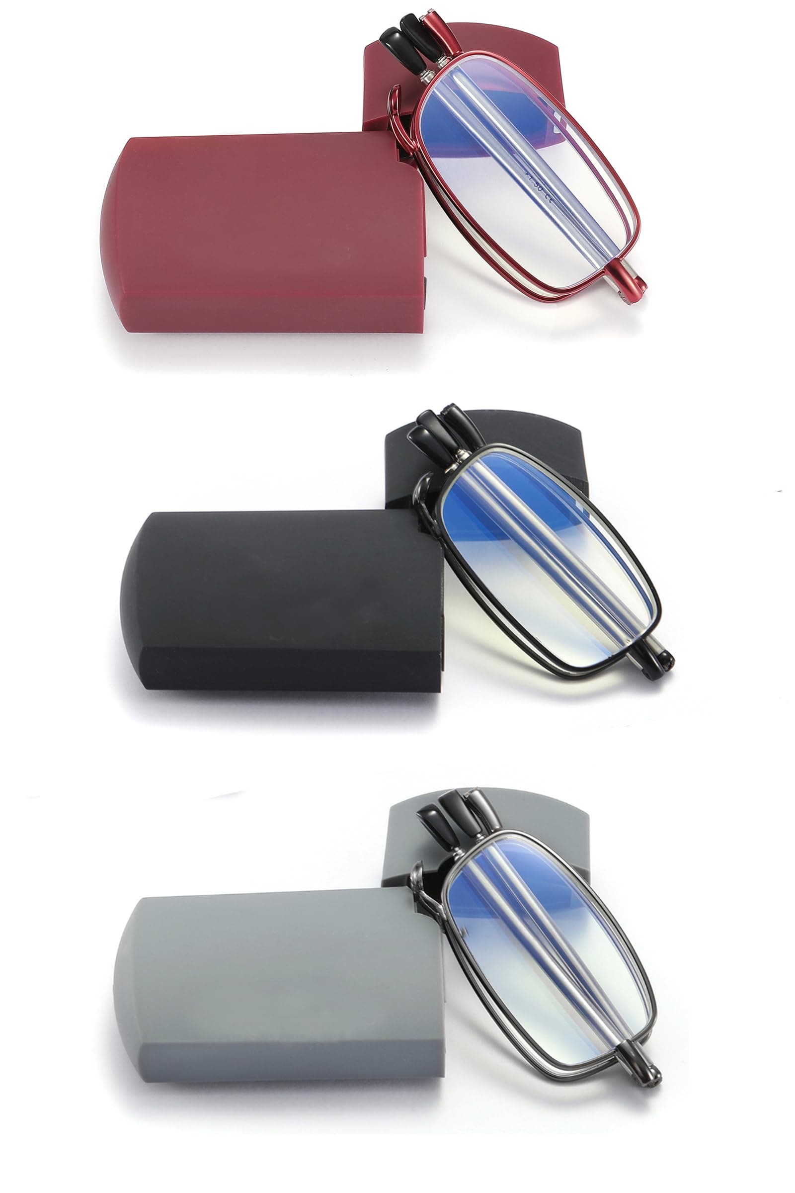 sevenplus 2 Pack Reading Glasses Blue Light Blocking, Anti UV Glare, Foldable Computer Spring Hinge Readers for Women Man