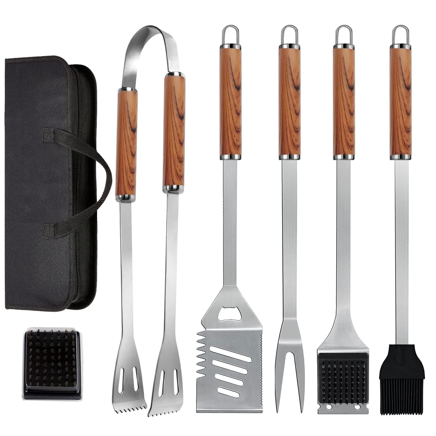 – 7-in-1 BBQ Tools Set Extra Thick Stainless Steel Grill Tool Set with Storage Bag, Premium Complete Outdoor BBQ Utensils Set Professional Barbecue Accessories BBQ Kit for Men and Women Gift