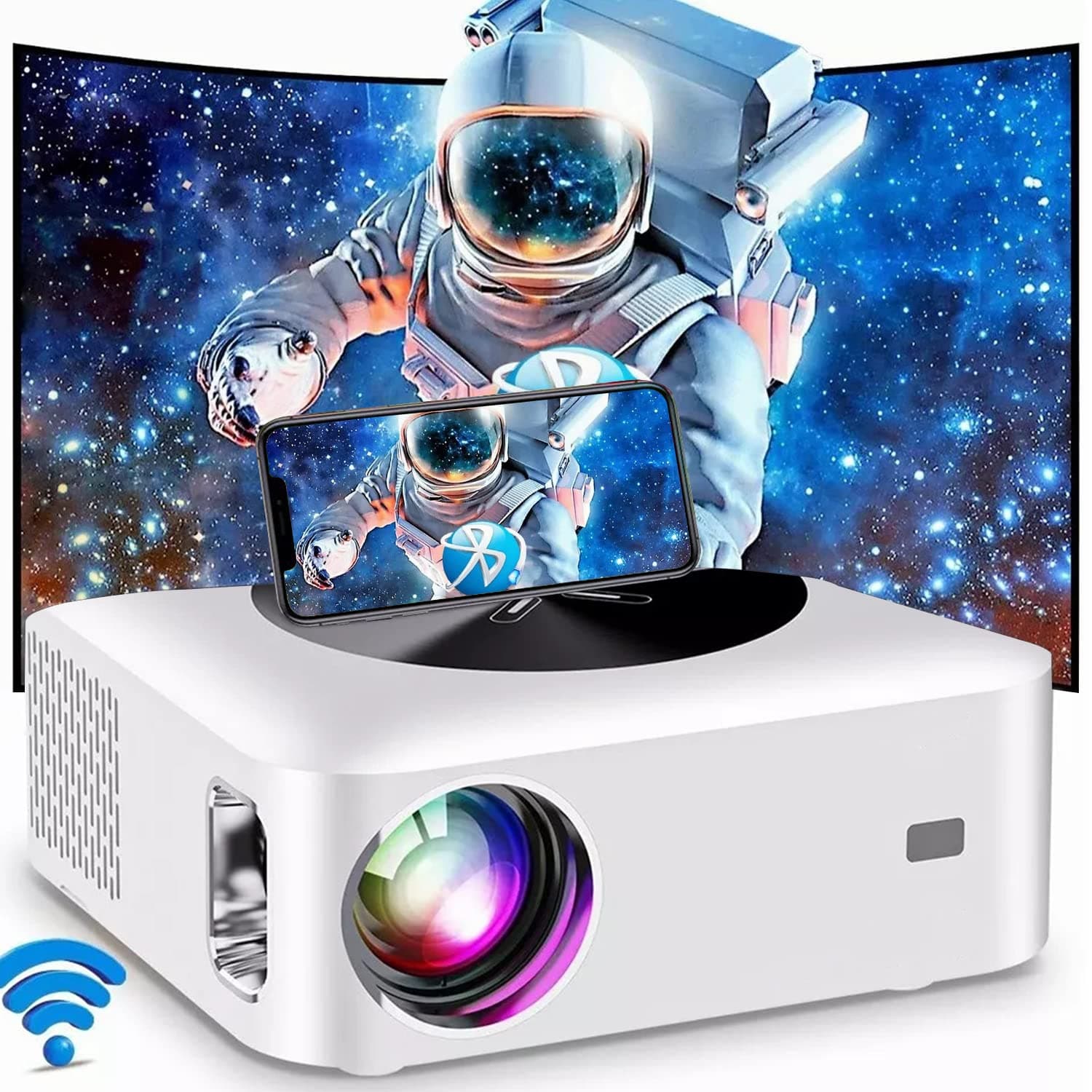 MOLOR 4k Video Projector,with 5G WiFi & Bluetooth 5.1,Portable Projector For Outdoor,40000 Hrs of Life Smart Projector with 300" Display,450 ANSI HD Projector,1080P UHD Home Theater TV Projector (W)