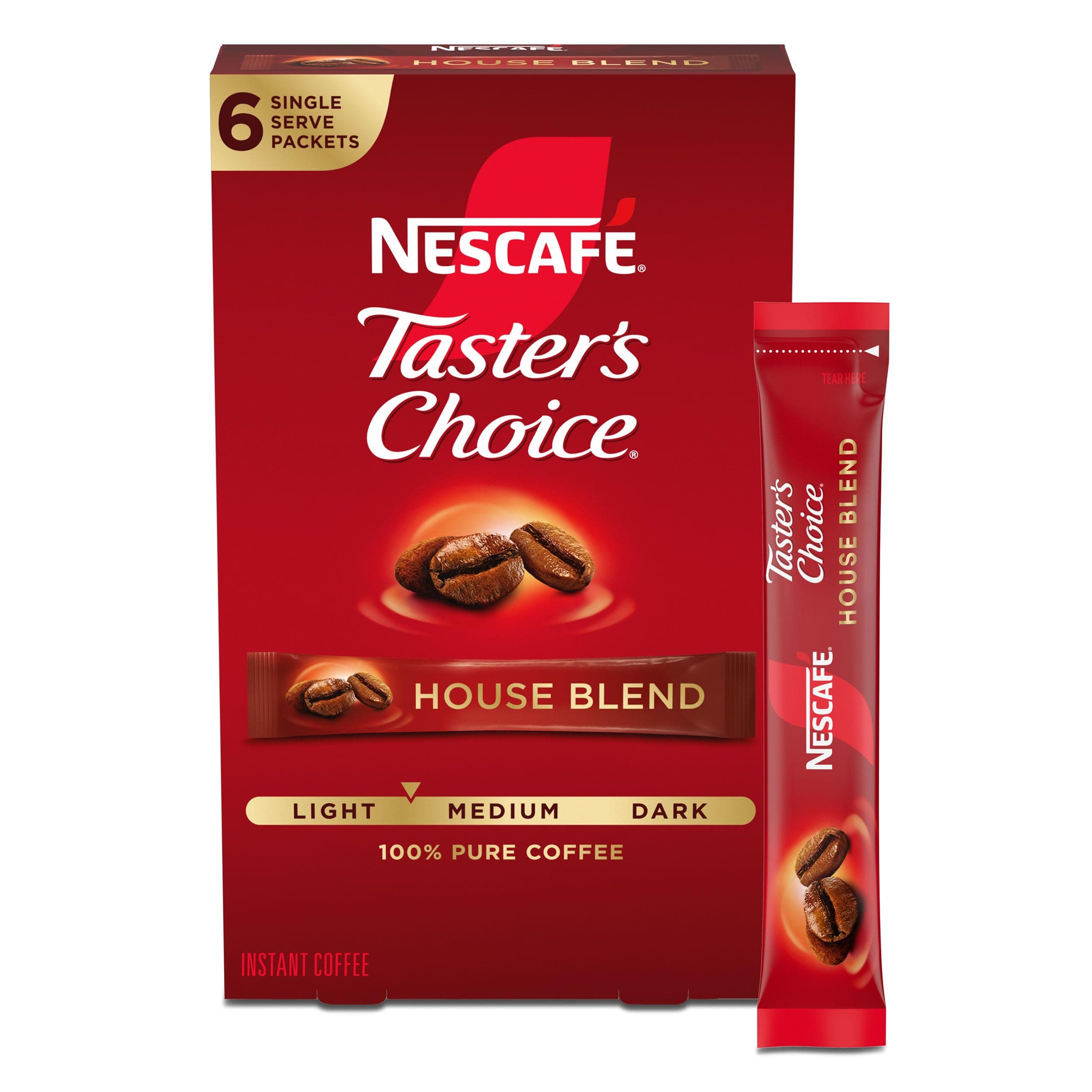 NESCAFÉ Taster's Choice, Instant Coffee Packets, Light Medium Roast Coffee, House Blend, 1 Box (6 Packets)