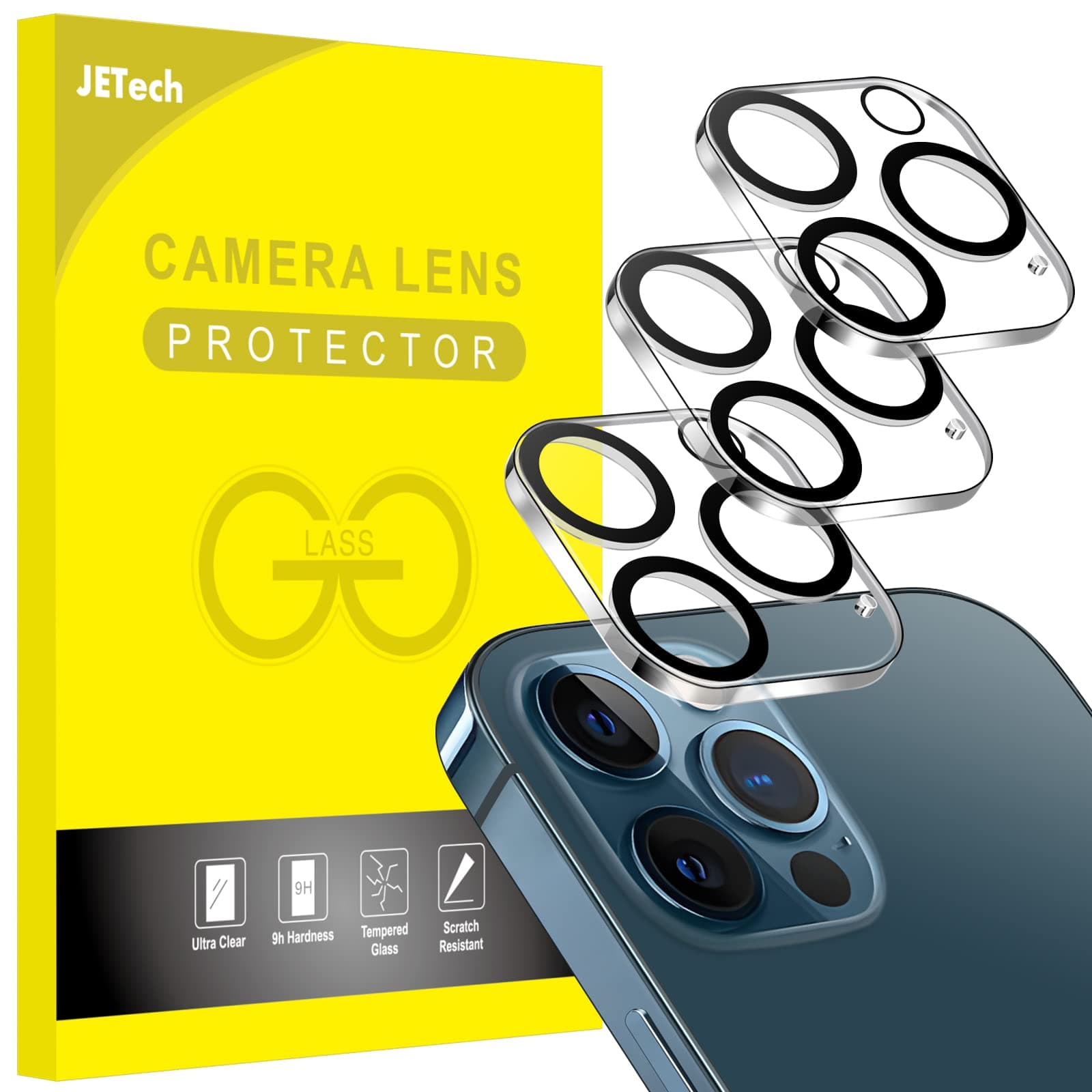 – JETech Camera Lens Protector for iPhone 12 Pro Max 6.7-Inch, 9H Tempered Glass, HD Clear, Anti-Scratch, Case Friendly, Does Not Affect Night Shots, 3-Pack