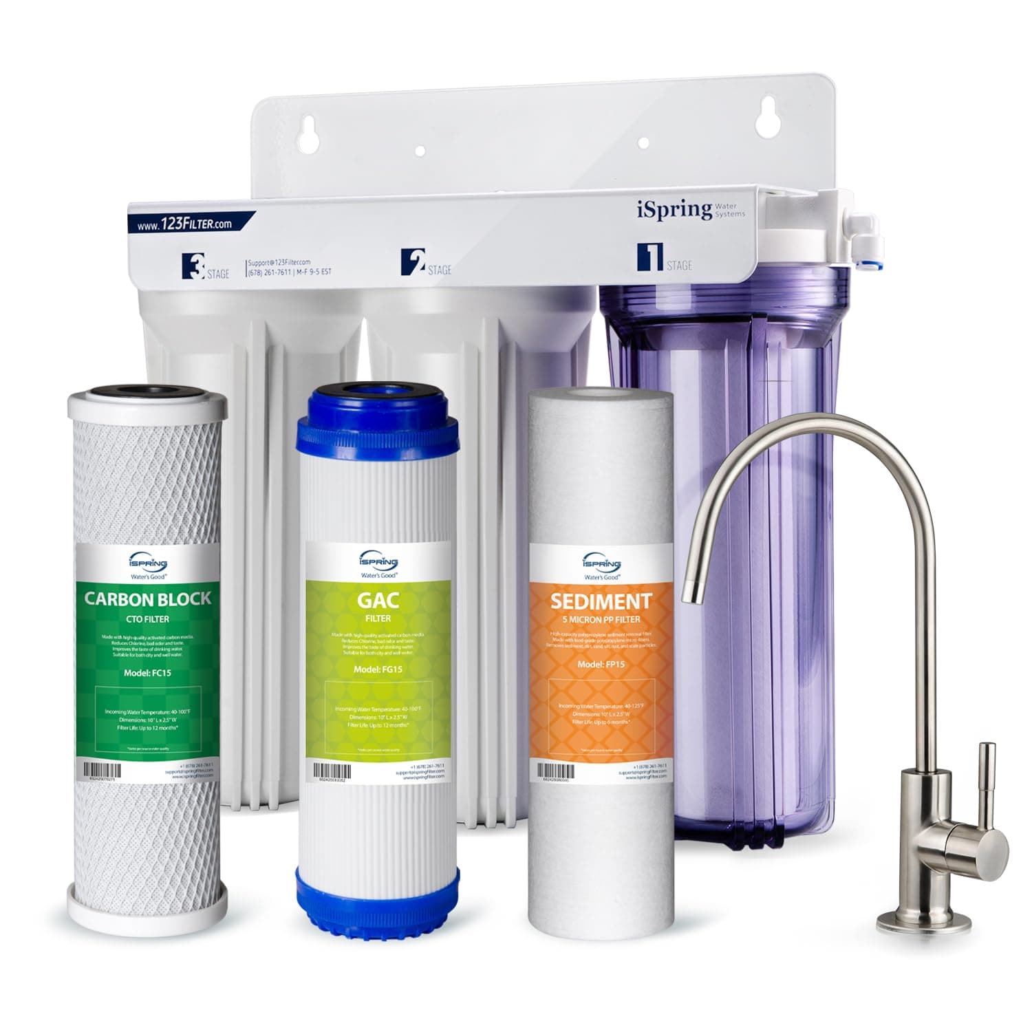 iSpring US31 Under Sink Water System, NSF Certified 3-Stage Water Filters, Reduces PFAS, Chloramine, Chlorine and More, Tankless Water Filter System with Faucet