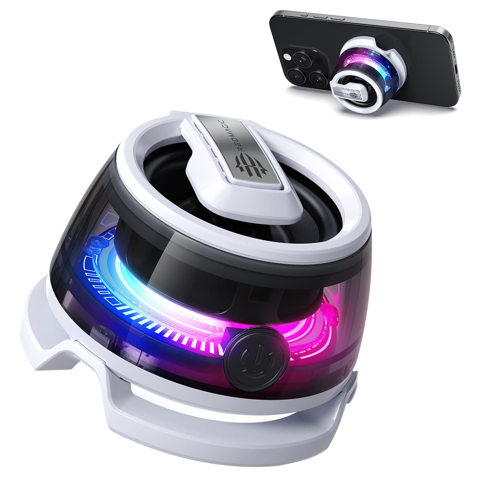 nubia RedMagic Mini Phone Stand with Bluetooth Speaker, BT 5.3, RGB Light, Game/Music Mode, Wireless Portable Magnetic Speaker for Golf Cart, Travel, Shower, Outdoors or Metal Surface